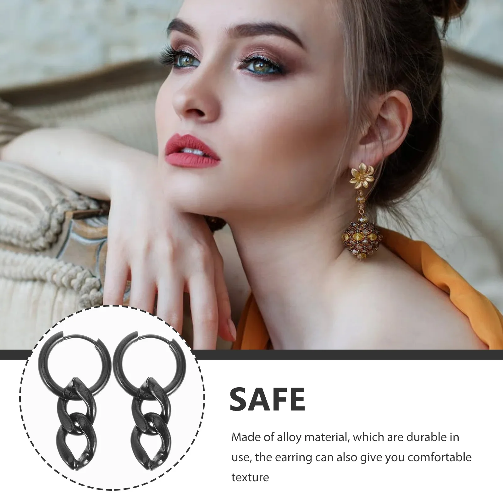 

1 Pair Chain Link Drop Earrings Statement Jewelry For Women Trendy Personalized Earrings Dangle Earwear Alloy Fashion Gift