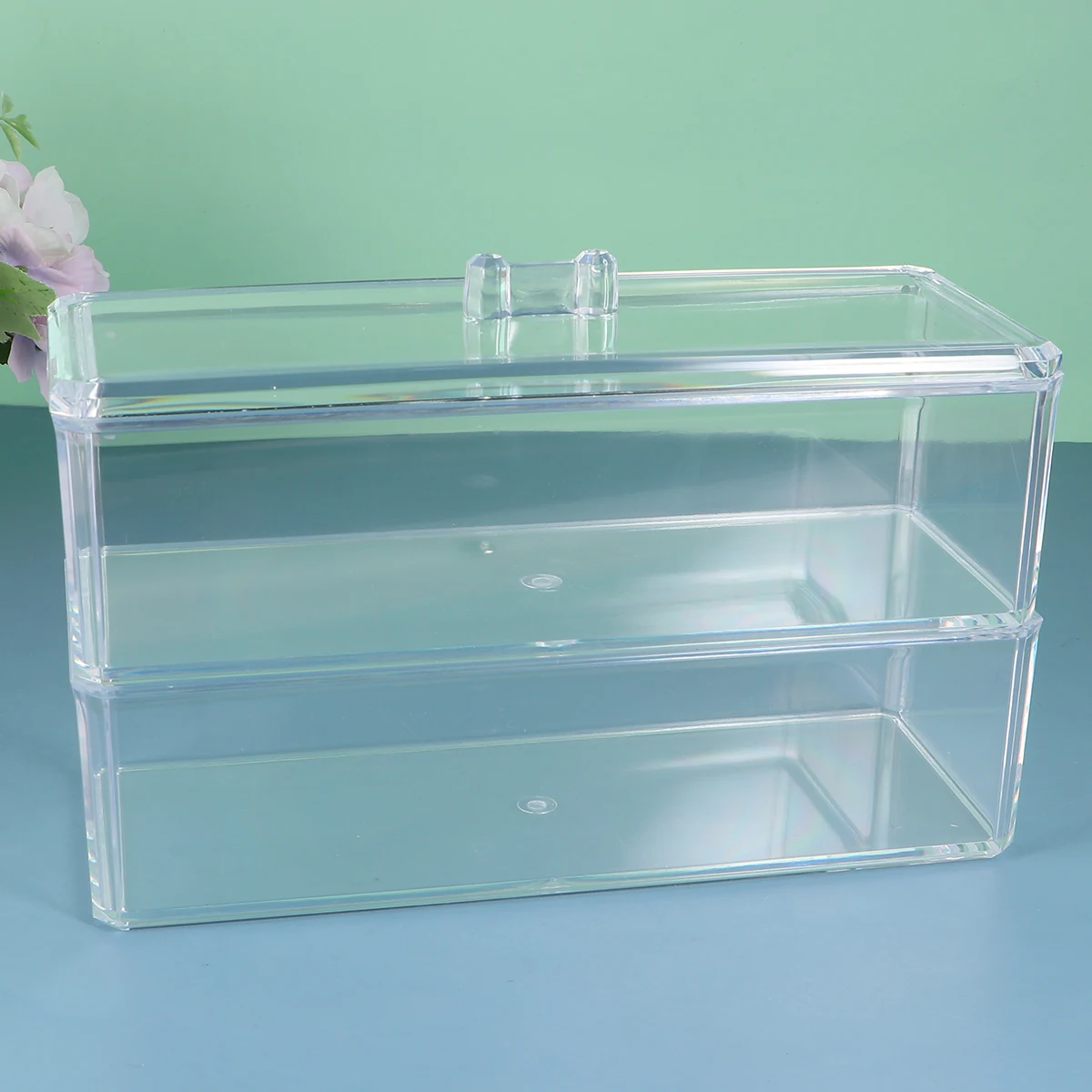 

Makeup Brush Box Container Double Layer Storage Organizer Transparent Lid Sturdy Lightweight Scratch Resistant