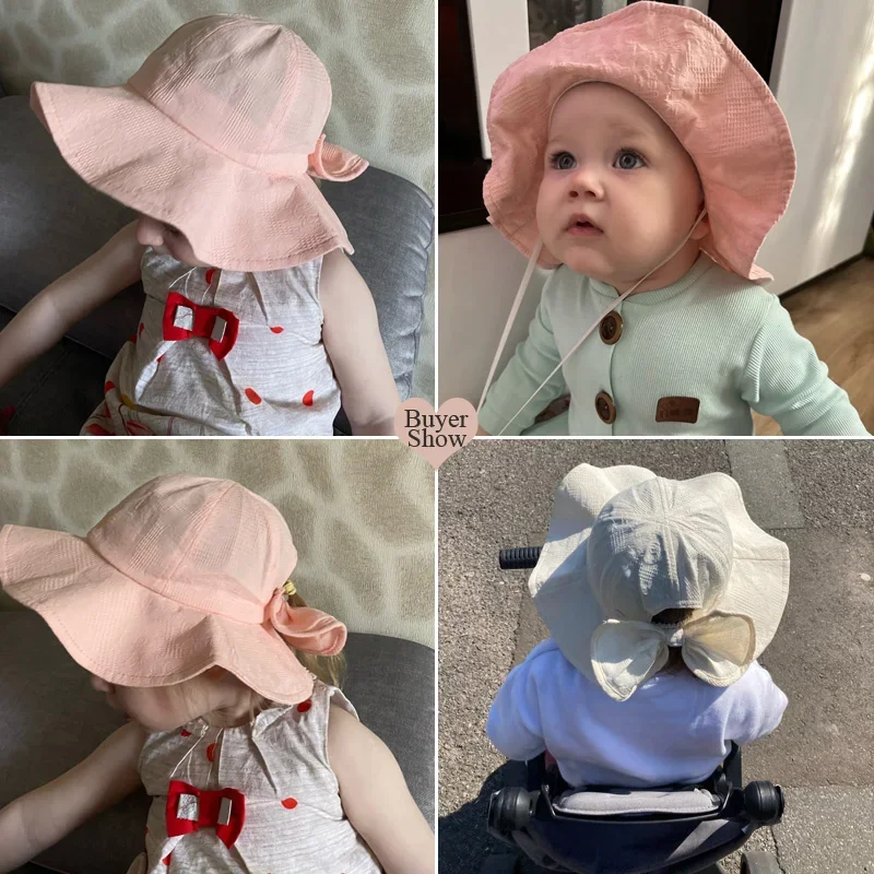 Chapeau de princesse à large bord pour fille de 1 à 3 ans, casquette de voyage pour bébé, chapeau de soleil pour enfants, accessoires d'été, grand nœud, E27