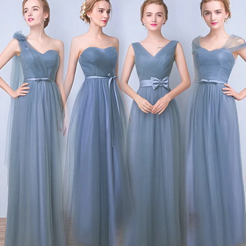 

Bridesmaid Dress 2025 Autumn New Sisters Group Chorus Banquet Host Graduation Performance Dress Grey Blue Elegant Dress