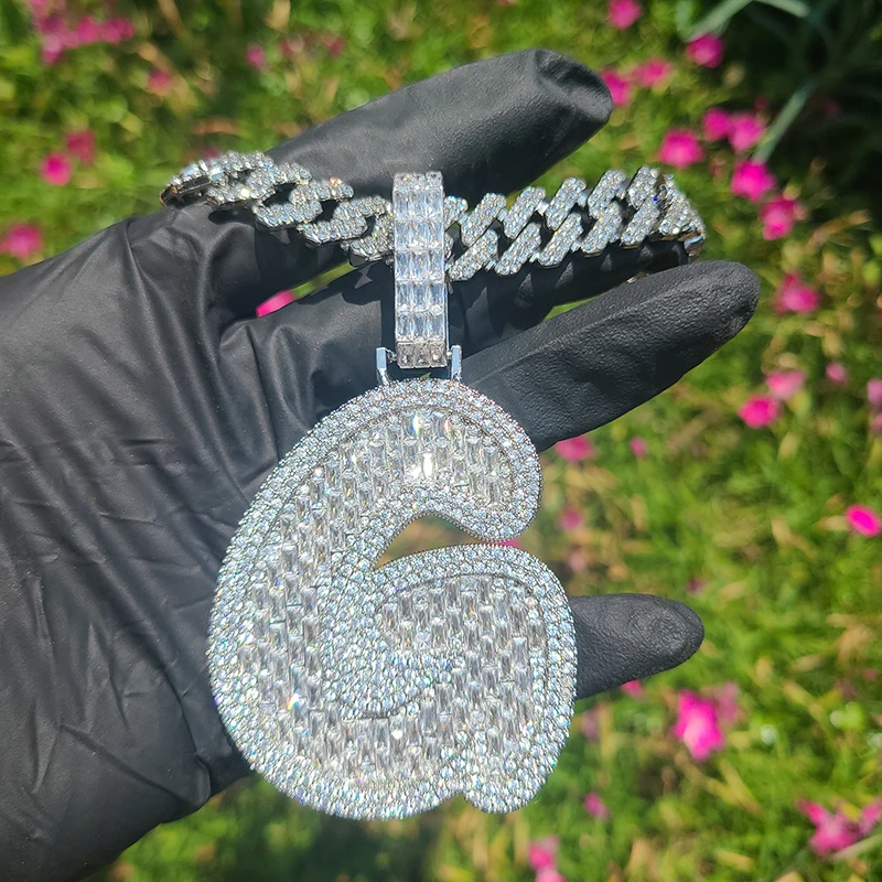 Grandbling Big Baguettecz Letter Pendant  with Cuban Chain Iced Out Square Cubic Zirconia Chain Necklace Hiphop Jewelry from A-Z