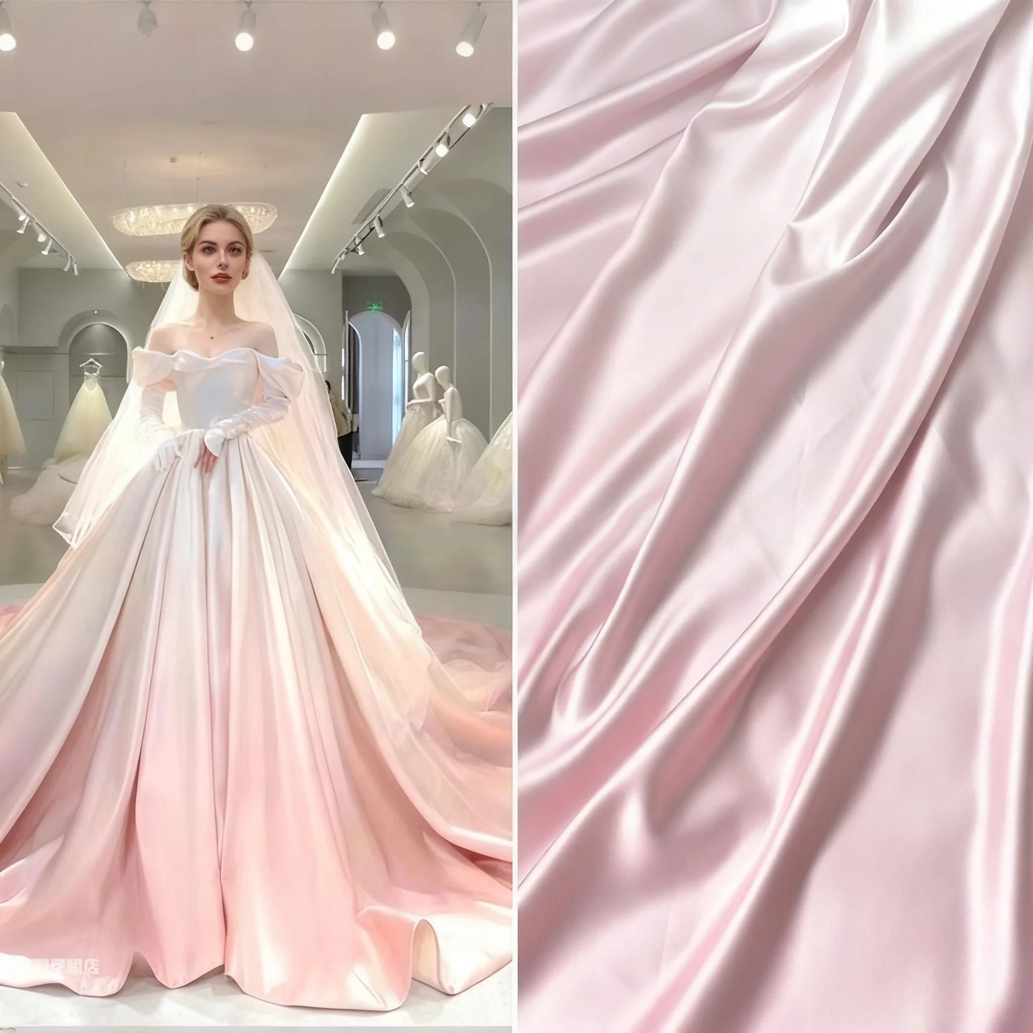 Gradient color vertical satin fabric sewing wedding dress, evening gown, princess dress DIY designer thick satin