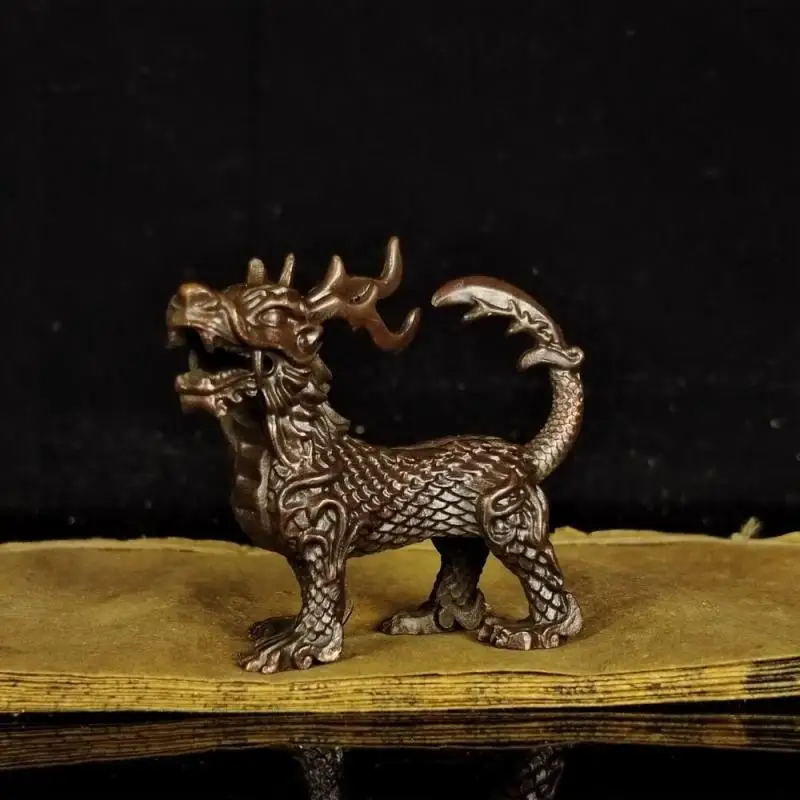 Chinese Antique Bronze Dragon Son Taotie Tea Pet Statue Ornament