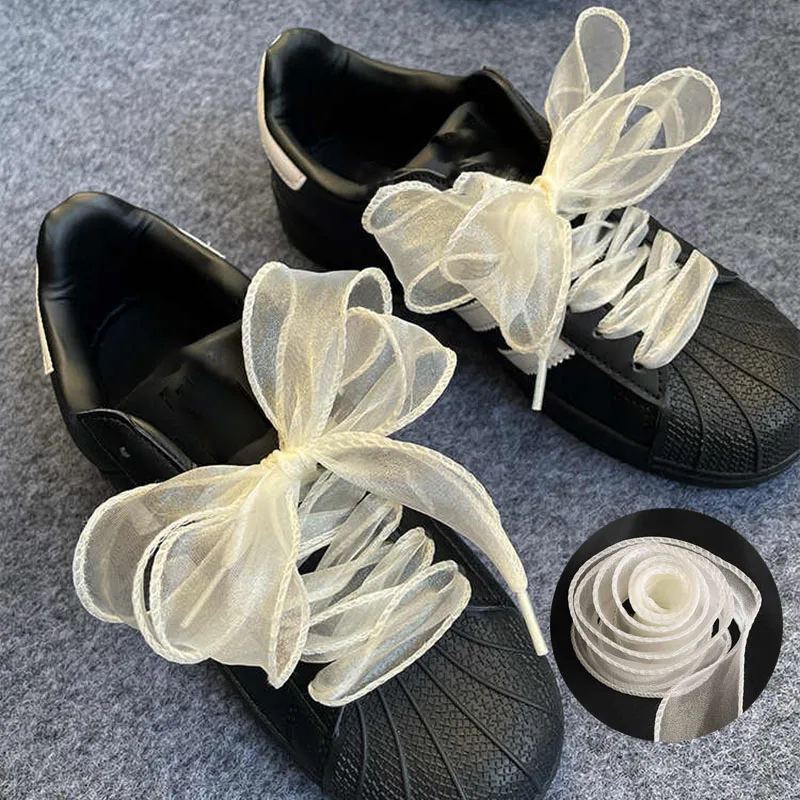 Fashion Chiffon Yarn Shoelaces 4cm Wider Flat Silk Shoelace Sneakers Rope Laces for Shoes 100/120/140/160CM Shoes Accessories
