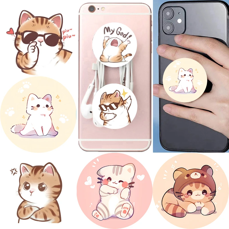 

Розетка для iPhone 13 14 Plus, популярная подставка для мобильного телефона, милые розетки для телефона с изображением кота в стиле аниме, складные аксессуары Griptok Griptok