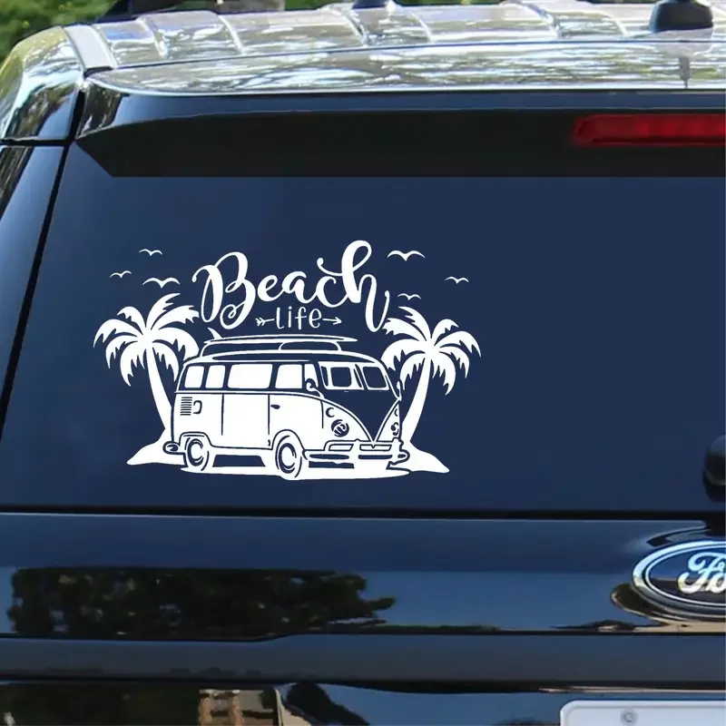 Beach life; beach buggy; camping; RV; travel; van; side; door; tailgate; car decal; vinyl sticker