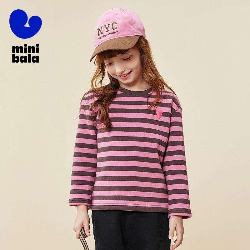 تي شيرت صغير بالا للأطفال بأكمام طويلة 2025 شتاء جديد ماص للرطوبة مبطن بالصوف قميص حراري مخطط