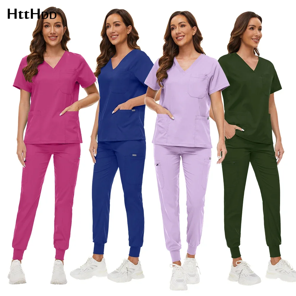 Fashion Scrubs Uniforms Sets Beauty Medical Uniform V Neck Tops Pants Sets Scrub Suit Nursing Scrubs Women Men Nurse Accessories