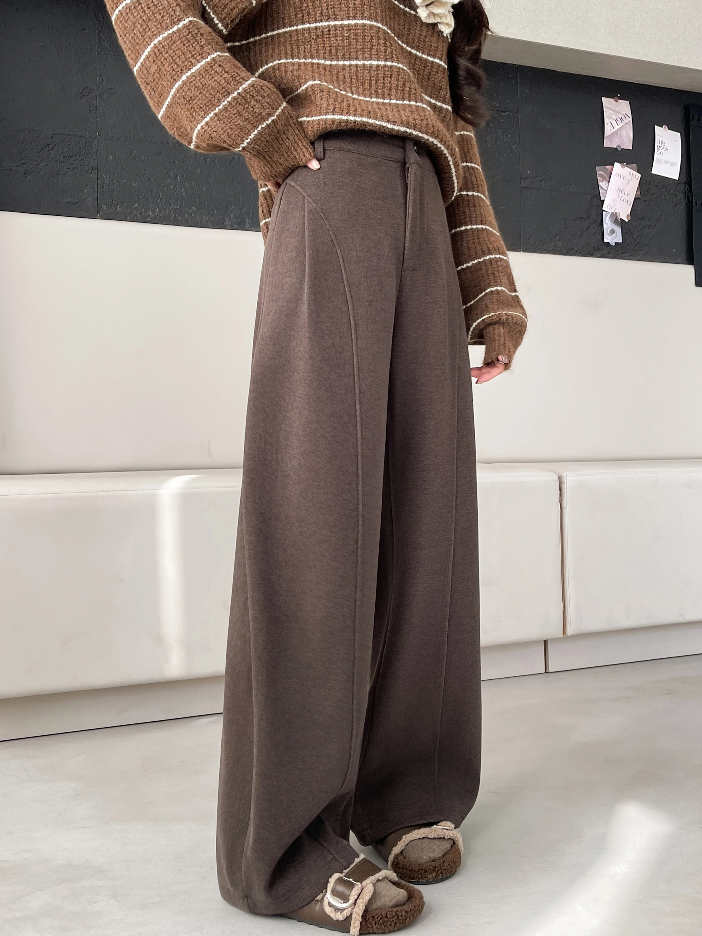 티엔드 페이스 겨울 하이웨이스트 와이드 레그 팬츠 여성 정장 바지 캐주얼 롱 팬츠 한국 스타일