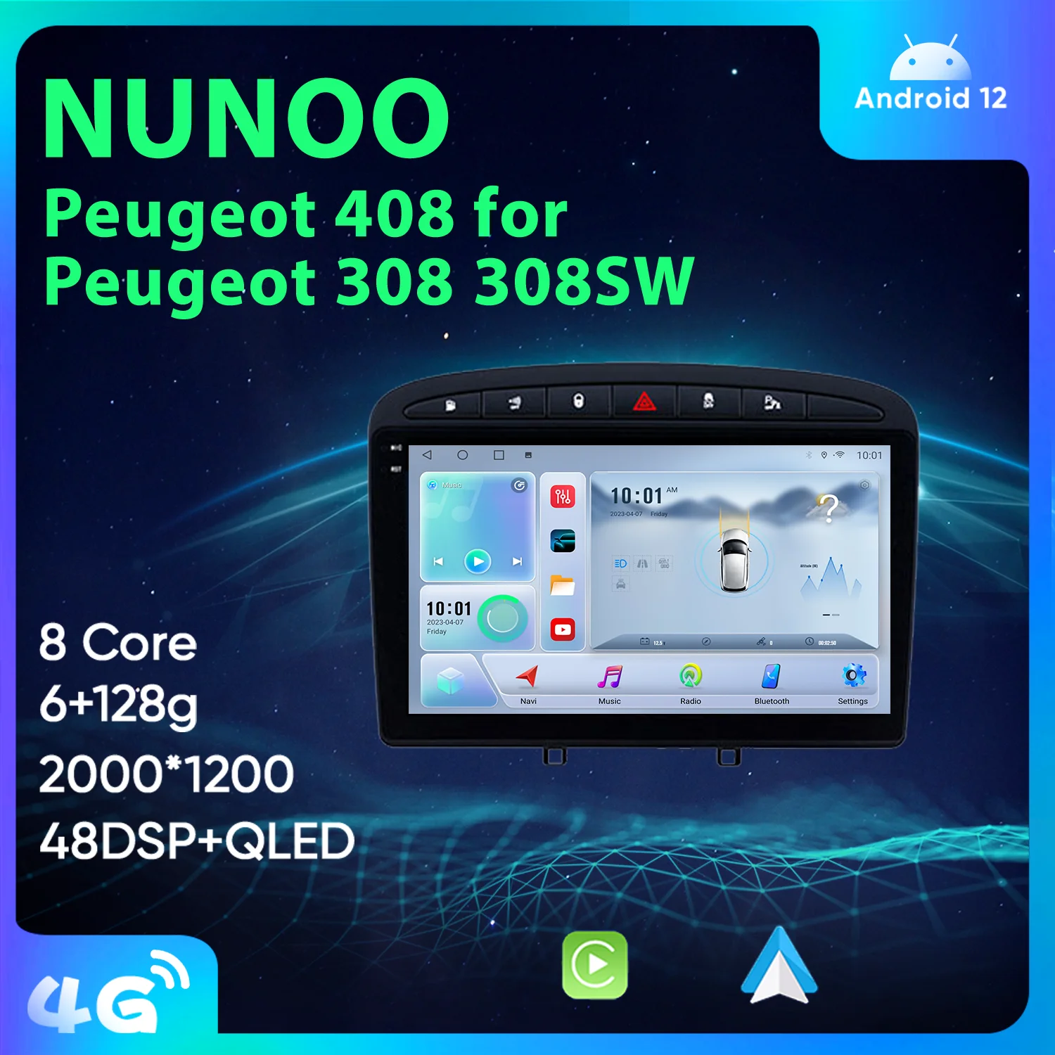 

Android 12 Car Radio Stereo for Peugeot 408 for Peugeot 308 308SW 2Din Multimedia Video Player Wireless CarPlay GPS 4G Bluetooth