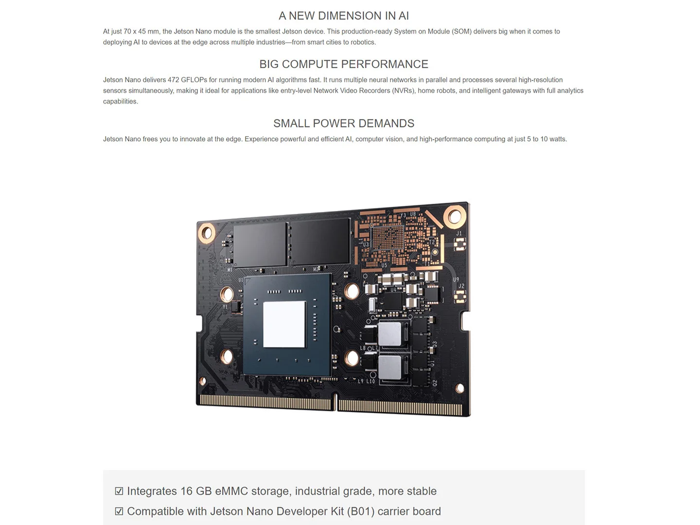 NVIDIA Jetson Nano Module, Small AI SOM, with 16GB EMMC, SMALL POWER DEMANDS