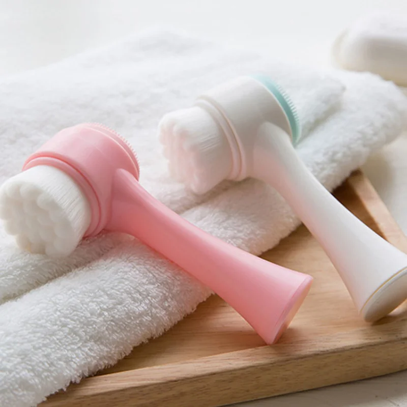 QIWU ثلاثية الأبعاد مقشر يدوي فرشاة للوجه شعيرات ناعمة مزدوجة سيليكون فرشاة تنظيف الوجه مزدوجة الوجهين تدليك غسل الوجه