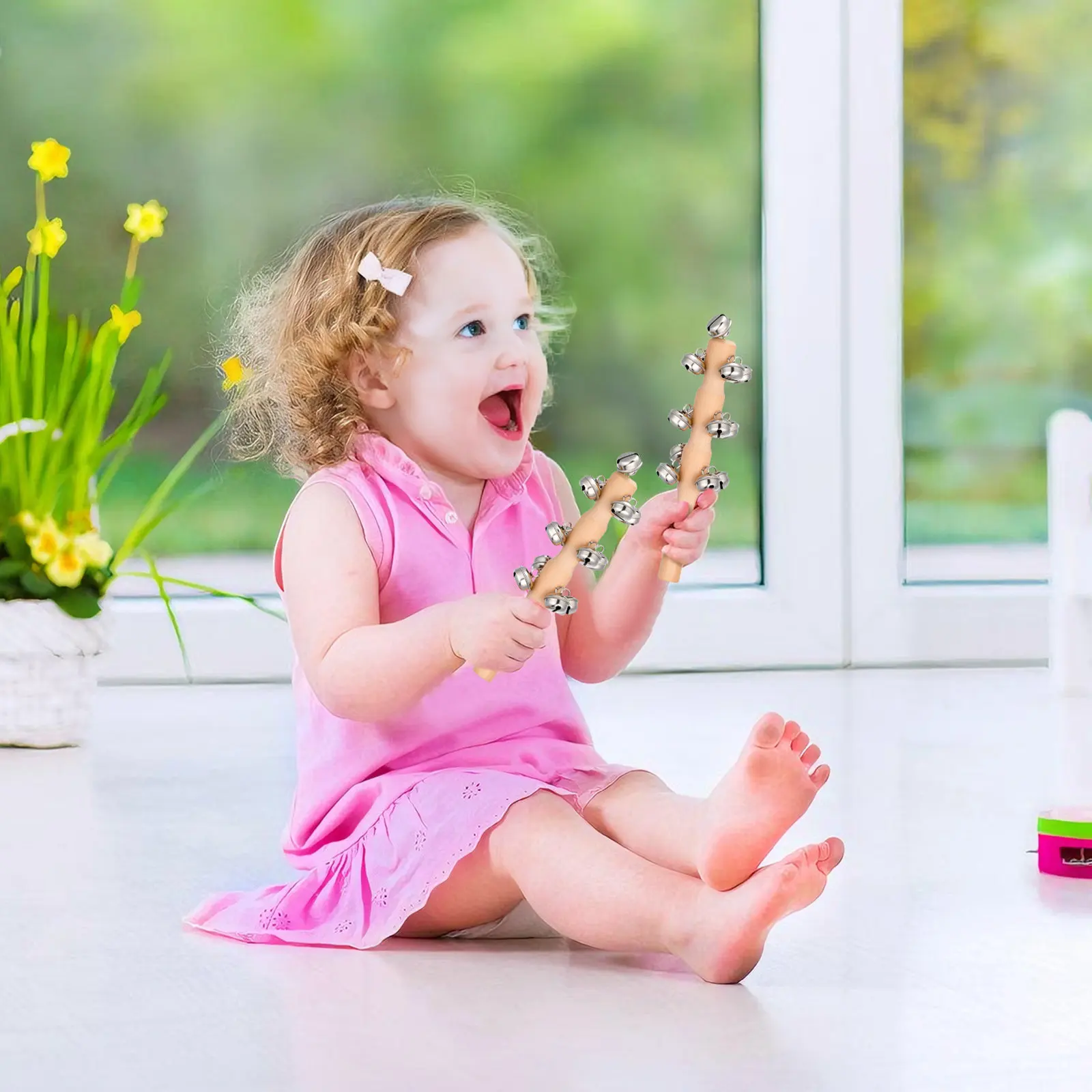 10 Stuks Houten Rammelaar Baby Hand Jingle Bells Ritme Ontwikkeling Muziek Training Houten Rammelaar Speelgoed Hand Jingle Bell Kinderen Speelgoed