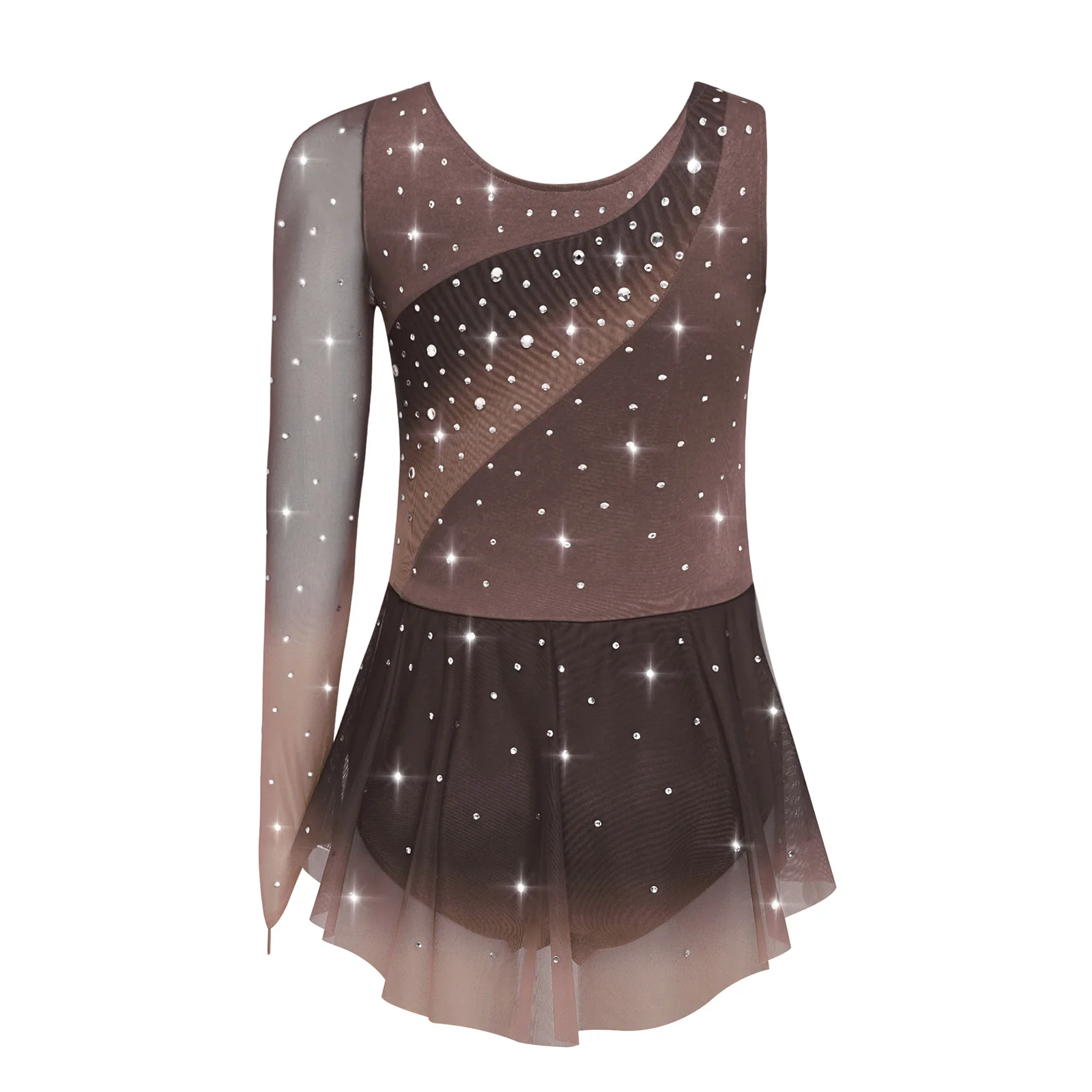 소녀 리듬 체조 의상 반짝 이는 라인 석 대비 색 레오타드 발레 서정적 댄스 피겨 스케이팅 공연