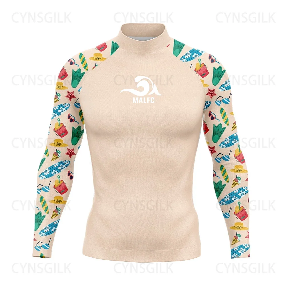 MALFC-Lange Mouw Rash Guard voor Mannen, Surfkleding, Badpak Rashguard, Surfkleding, UPF 50, Watersport, Zwemkleding, Snorkelen