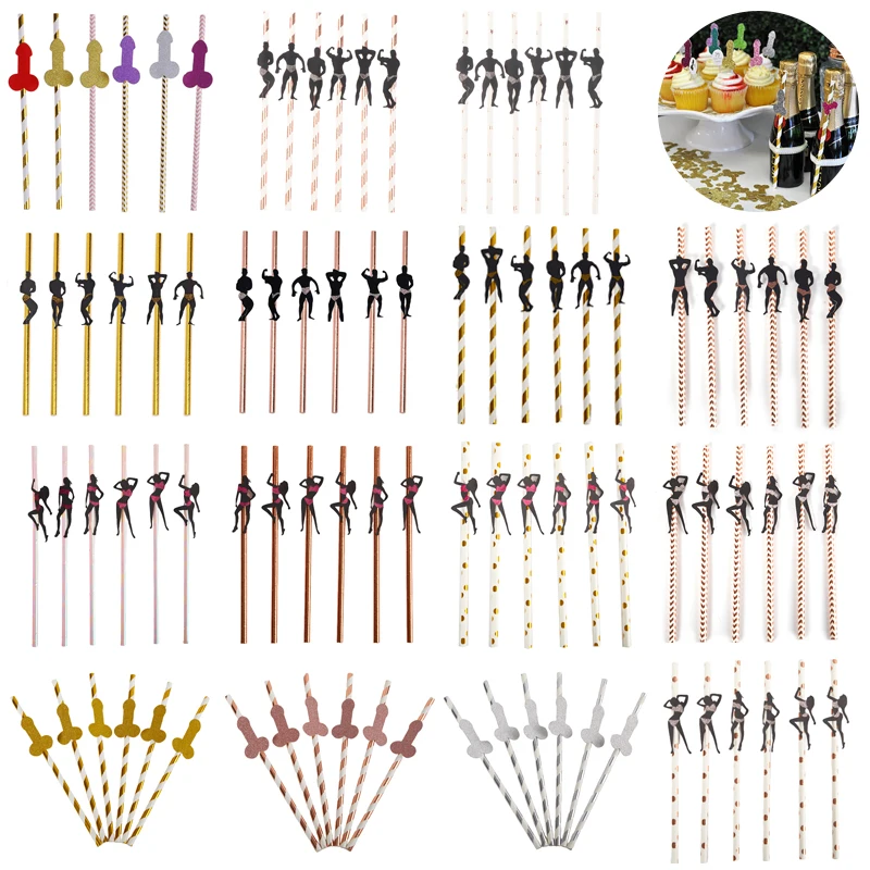 6Pcs Stripper Dancing Men Straws Bachelorette Party Decorations Straws Mexican Fiesta Party Drinking Favors Adult Party Supplies