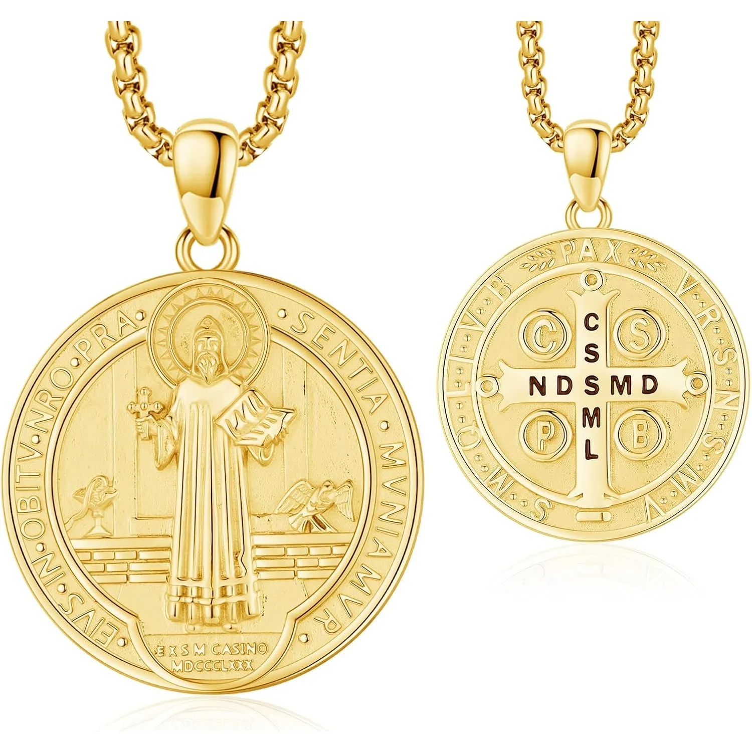 

18K Gold Plated St Benedict Necklace 925 Sterling Silver Saint Benedict Cross Medal Necklace Amulet Jewelry for Men Women