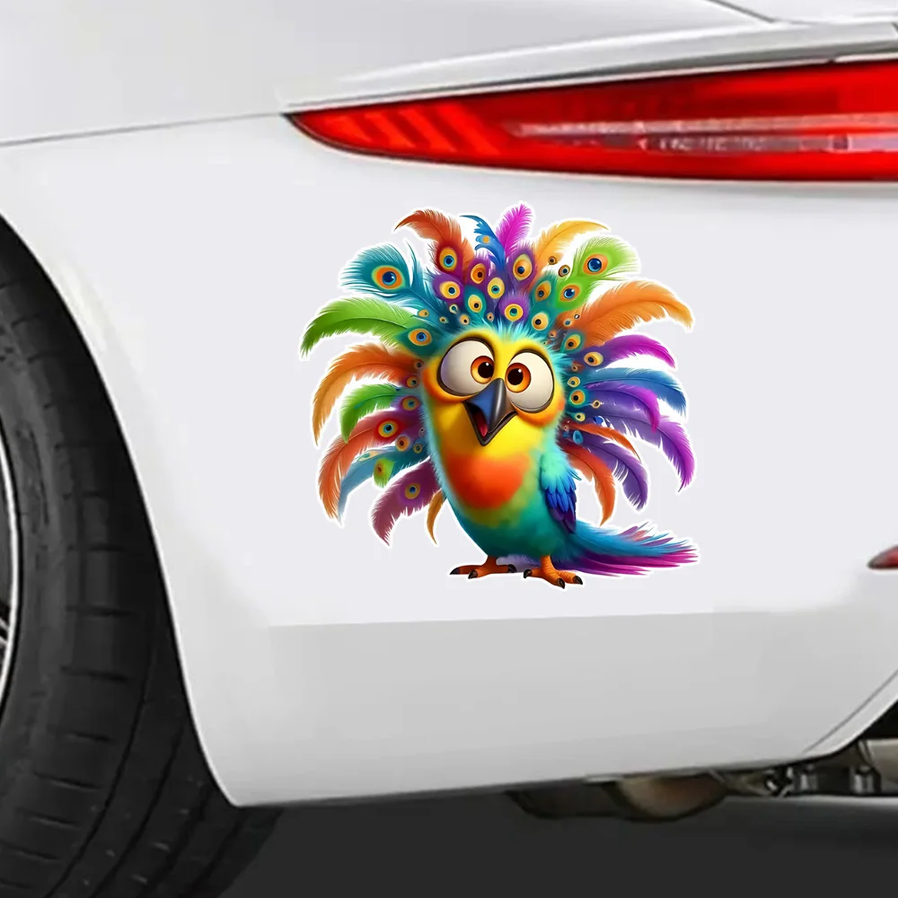Adesivo de pássaro fantasia caprichoso colorido de 12x12cm para carros, laptops e paredes, motocicletas e caminhões, fácil de colar ao vidro
