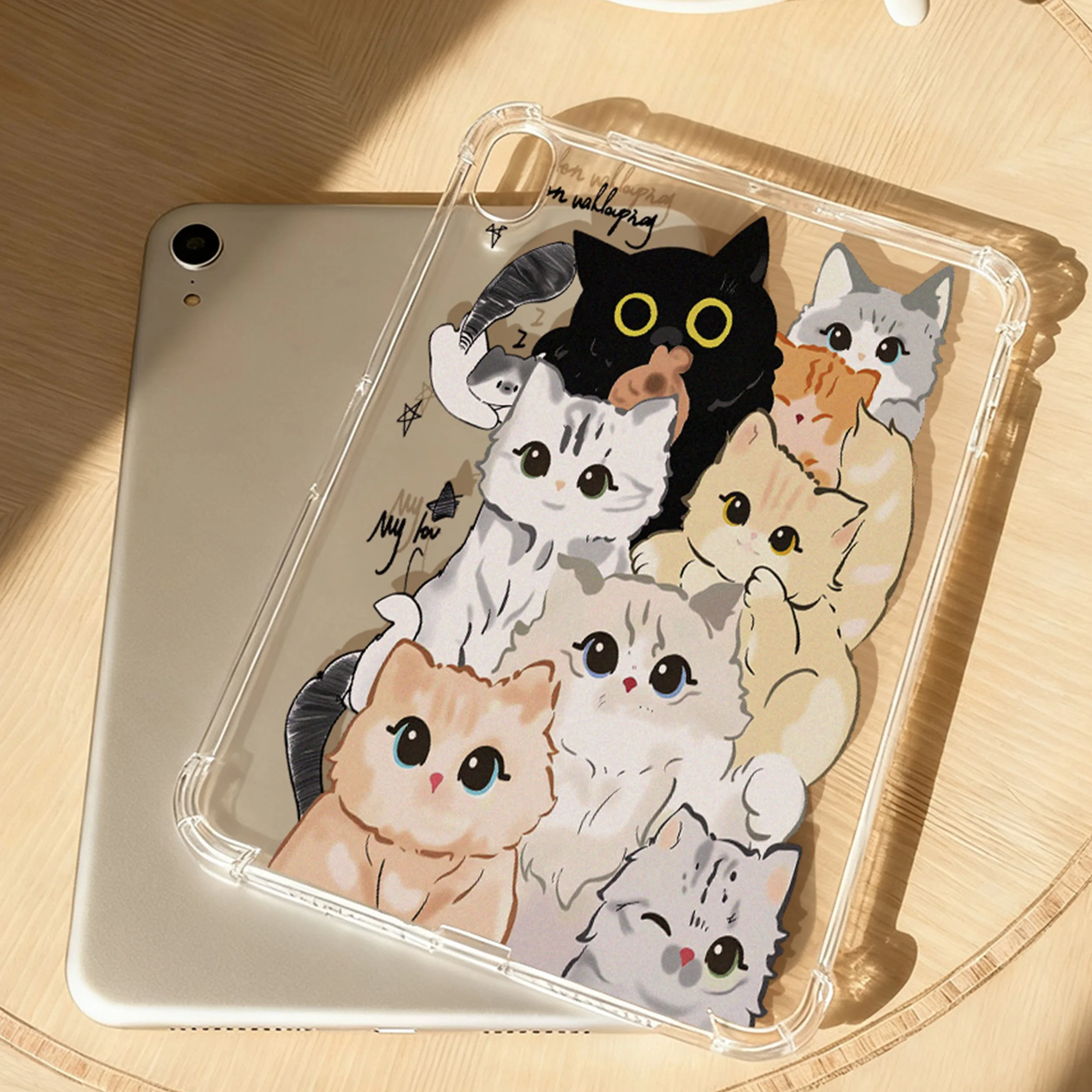 Funny Cat Case For iPad Case 2022 Pro 11 10th 13-inch Gen 10.9 Air 4/5 iPad 7/8/9th 10.2 5/6th 9.7in mini 3 4 5 6 TPU Clear Case