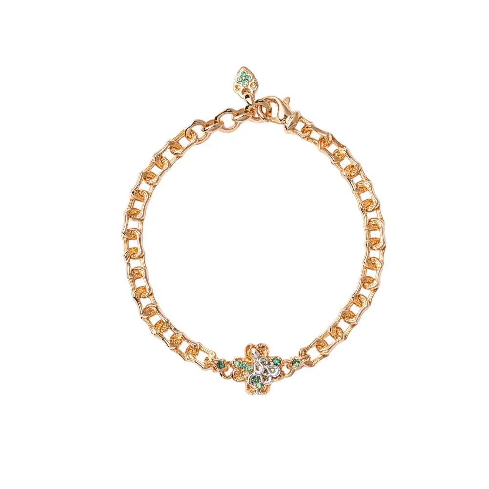 COPPERTIST.WU Lucky Clover Snake Bracelet 24KGP&18KWGP Serpent Jewelry Gift for Men Women Lovers, 8.66'' Adjustable Fit