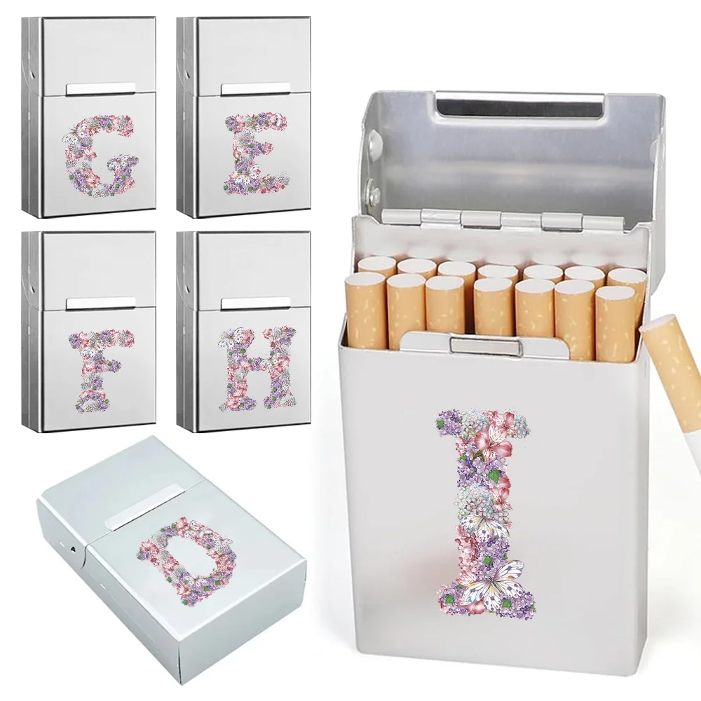 Metal Cigarette Box Cover Portable Cigar Tobacco Holder Organizer Men Smoking Container Pocket Storage Case Rose Flower Pattern