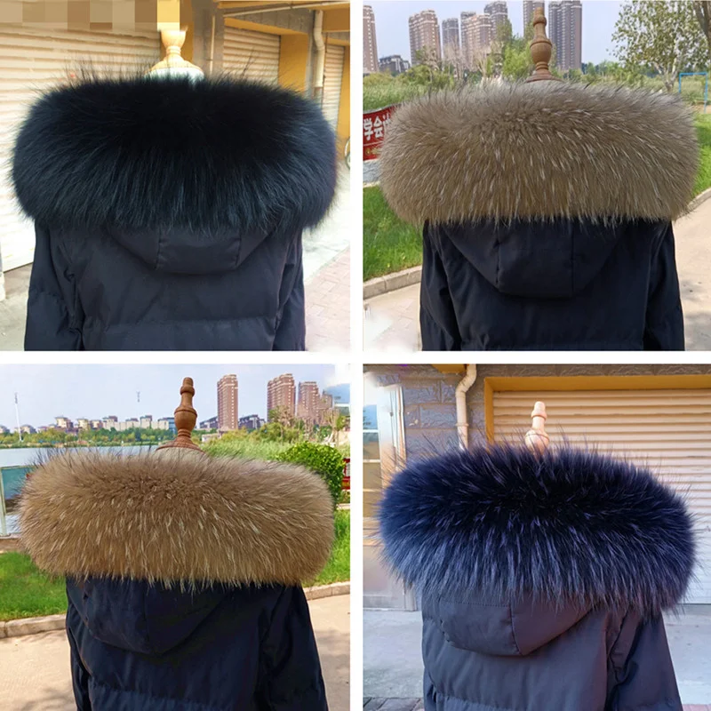 Raccoon Fur Collar For Women Winter Coat Natural Fur Collar Female Large Fur Shawl Furry Fur Straight Collar Warm Shawl Scarves