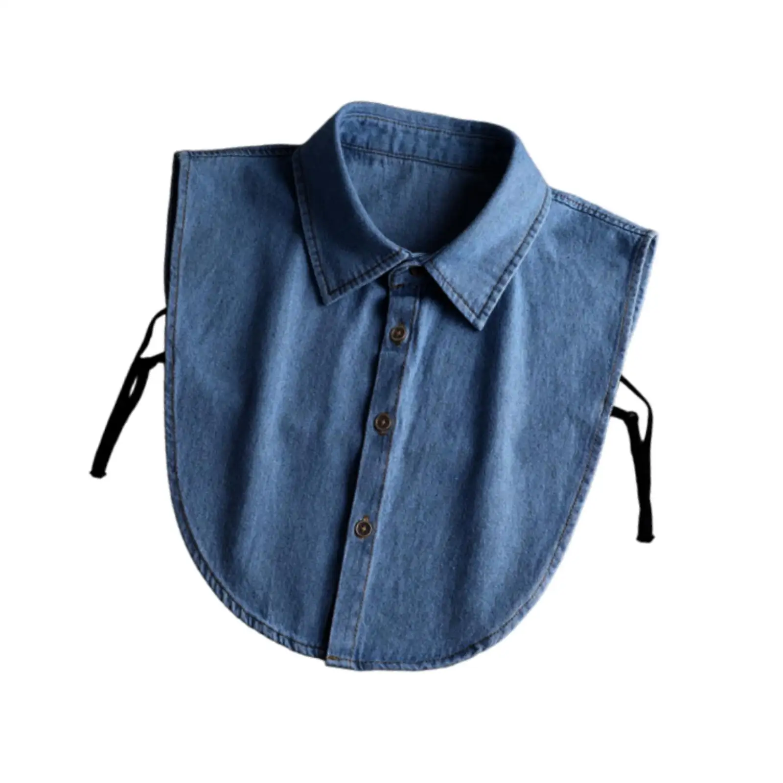 Women Fashion Faux Collar Detachable Denim Blue Half Shirt Blouse Neckwear Cotton Blend Sleeveless Adjustable Straps Decorative