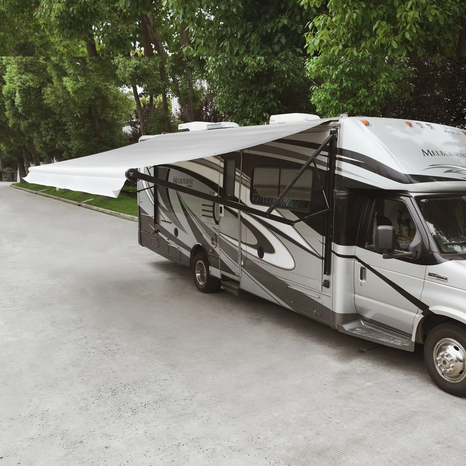 

Caravan Awning,W5700 8Ft White Expandable 12V Power Smart Arm Electric Patio RV Awning Easy Assembly Exterior Accessories