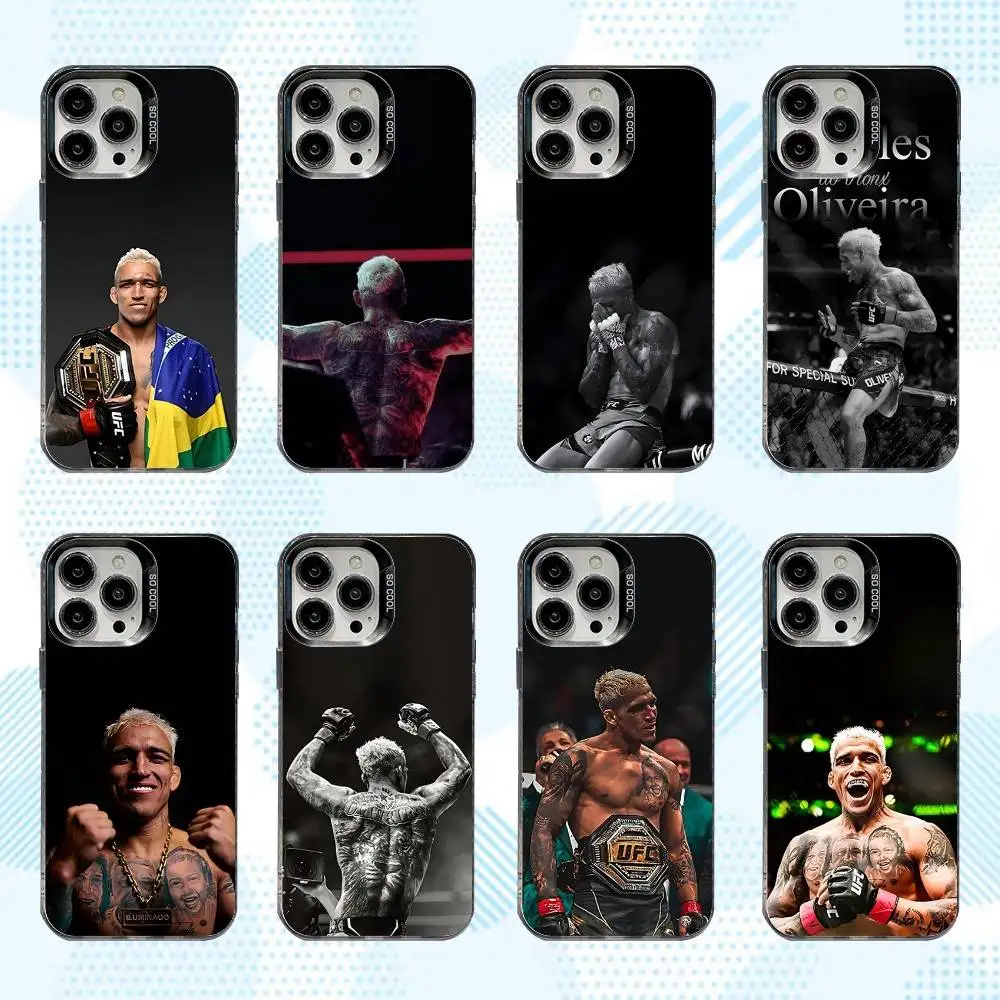 حافظة هاتف C-Charles Fighting Oliveira لهاتف iPhone 16,15,14,13,12,11,Mini,Pro,SE,MAX غطاء أبيض غير لامع مقاوم للصدمات