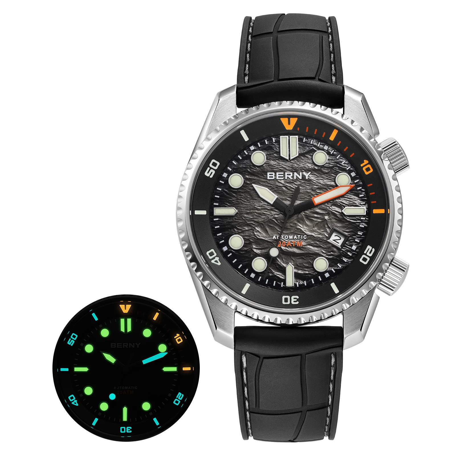 BERNY Automatisch duikhorloge voor heren Topluxe saffier 316L staal blauwe wijzerplaat 200M waterdicht mechanisch duiken herenhorloges
