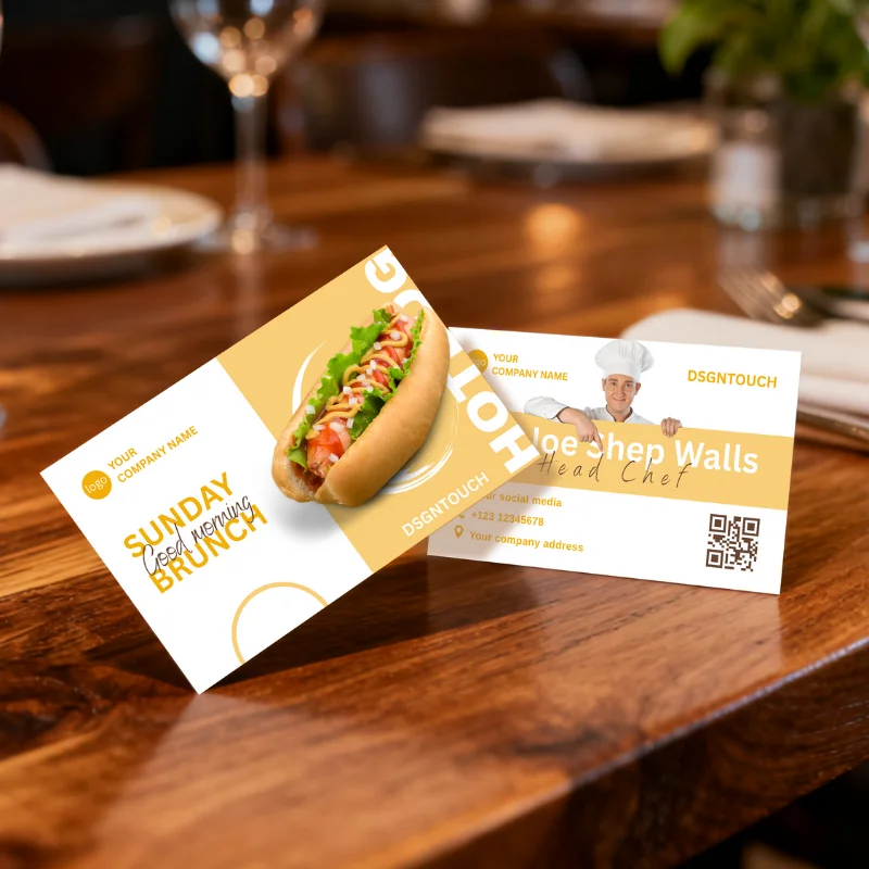 

Визитные карточки для ресторана, 300 г/м2, матовая ламинация, 9x5,4 см, индивидуальный дизайн, карты лояльности для кафе, фаст-фуд, бесплатный шаблон дизайна