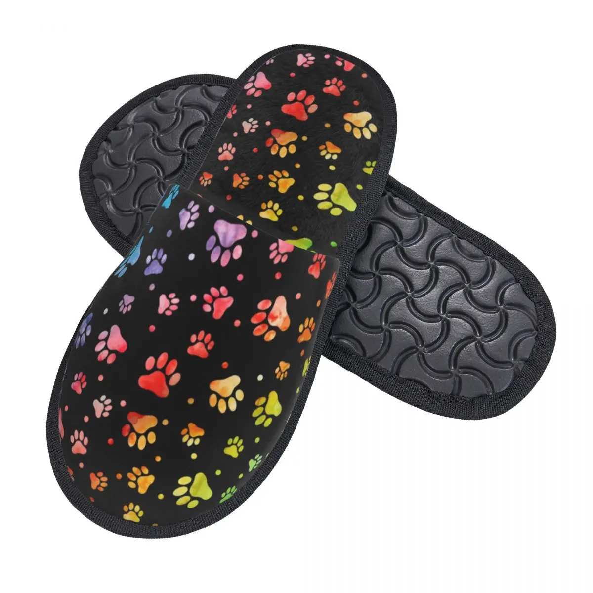 Dog Paw Watercolor House Slippers Women Comfy Memory Foam Slip On Bedroom Slipper Shoes