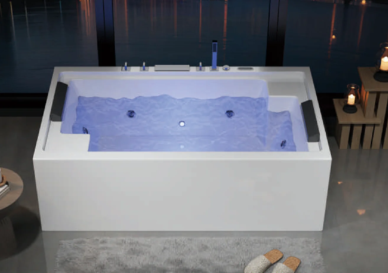 Luxury White standing Whirlpool Bathtub with Combo Massage for 2 Personpromote sales