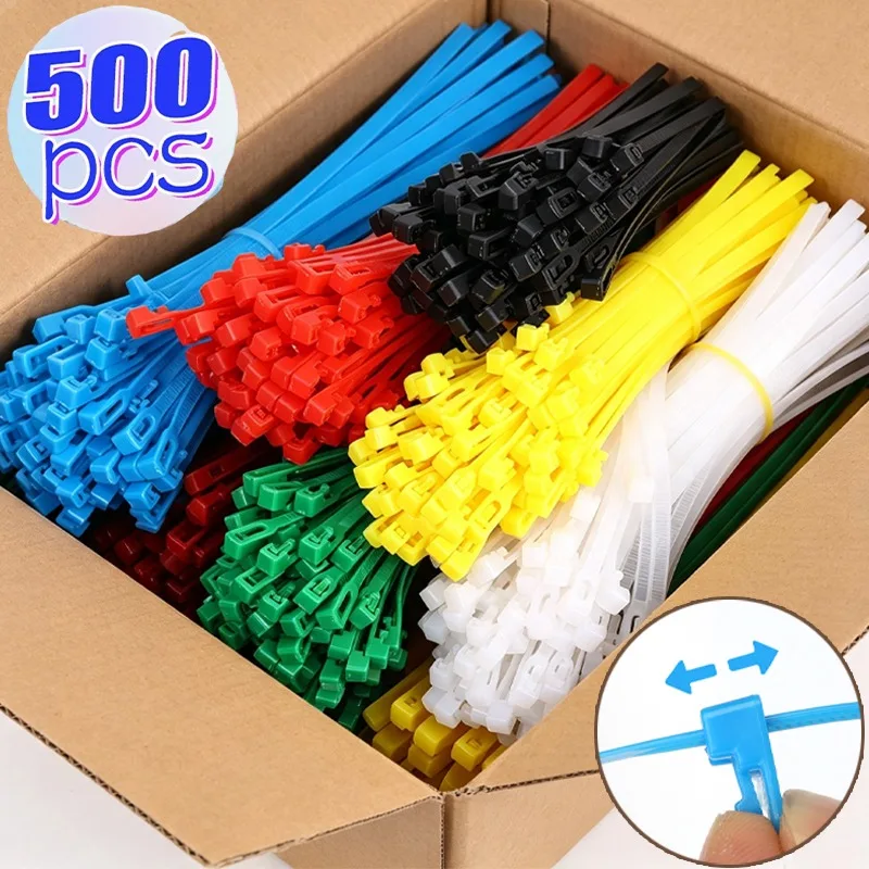 Nylon Cable Ties Adjustable Self Locking Cord Cable Ties Straps Home Office Reusable Fixed Fastening Ring Loop Plastic Wire Ties