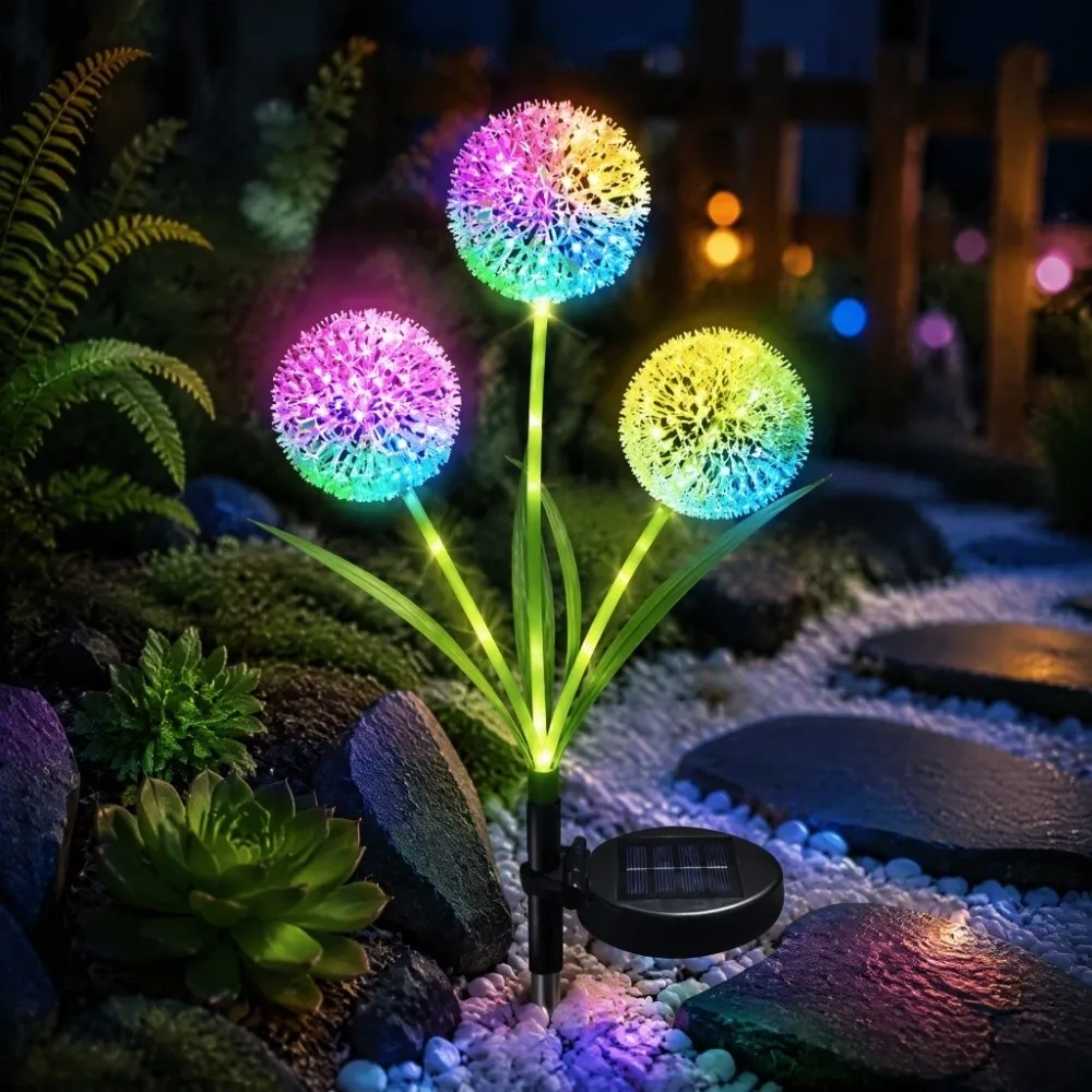 Solar-Powered Solar LED Garden Light Waterproof Battery-Operated Onion Head Light 3 Head or 1 Head Warm Heads