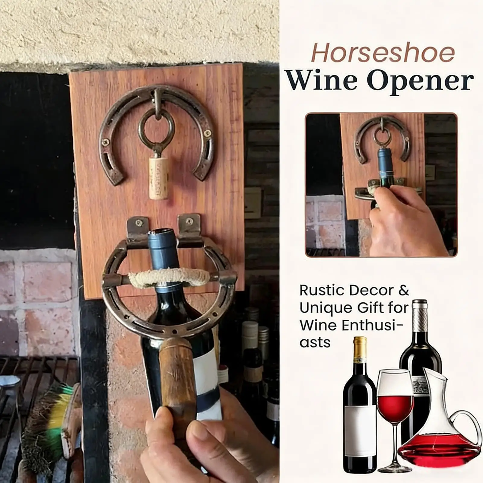 

Открывалка для бутылок вина в деревенском стиле, дизайн в виде подковы, инструмент для открытия вина, западные украшения, сверхмощный штопор для новоселья