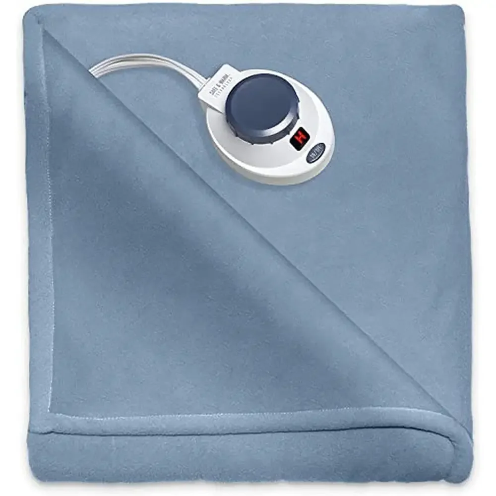 Ultra-Soft Electric Heated Blanket Low Voltage Technology Queen Size Slate Blue