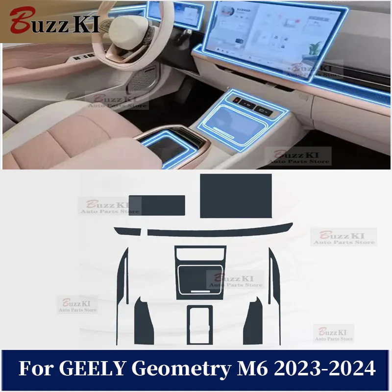 For GEELY Geometry M6 2023-2024 TPU Navigation Dashboard Gear Pre Cut Car Interior Repair Protective Film Anti-scratch Sticker