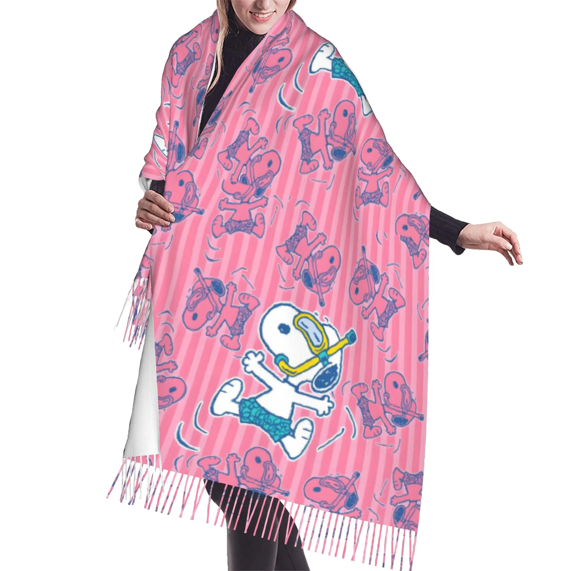 Custom S-snoopied Dog Scarf Wrap Women Long Winter Fall Warm Tassel Shawl Unisex Anime Manga Scarves
