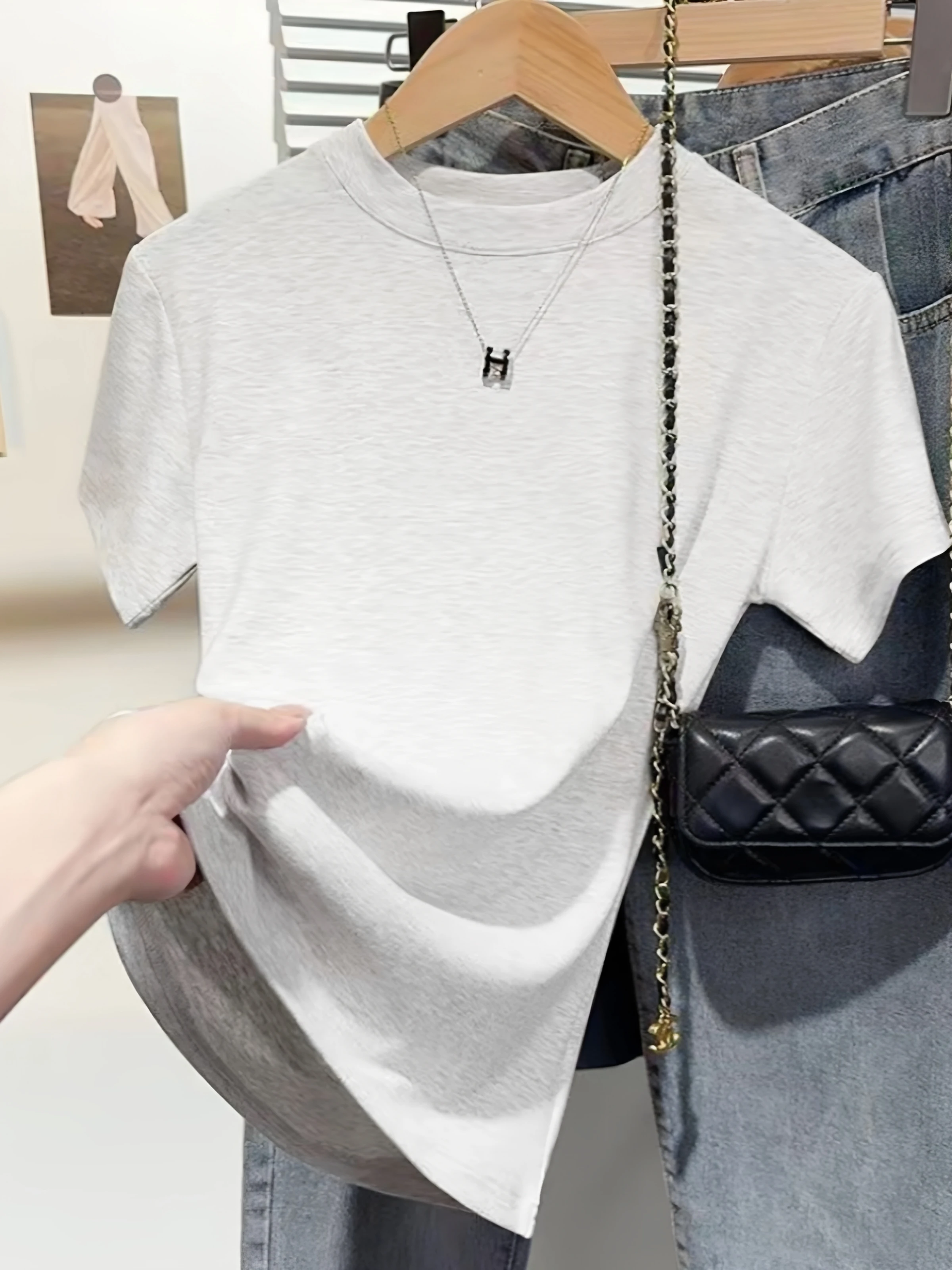 95 Cotton round Neck Short Sleeve Base Shirt Women's Inner Wear Slim Fit Top Summer New Style plus Size T-Shirt Casual Tee