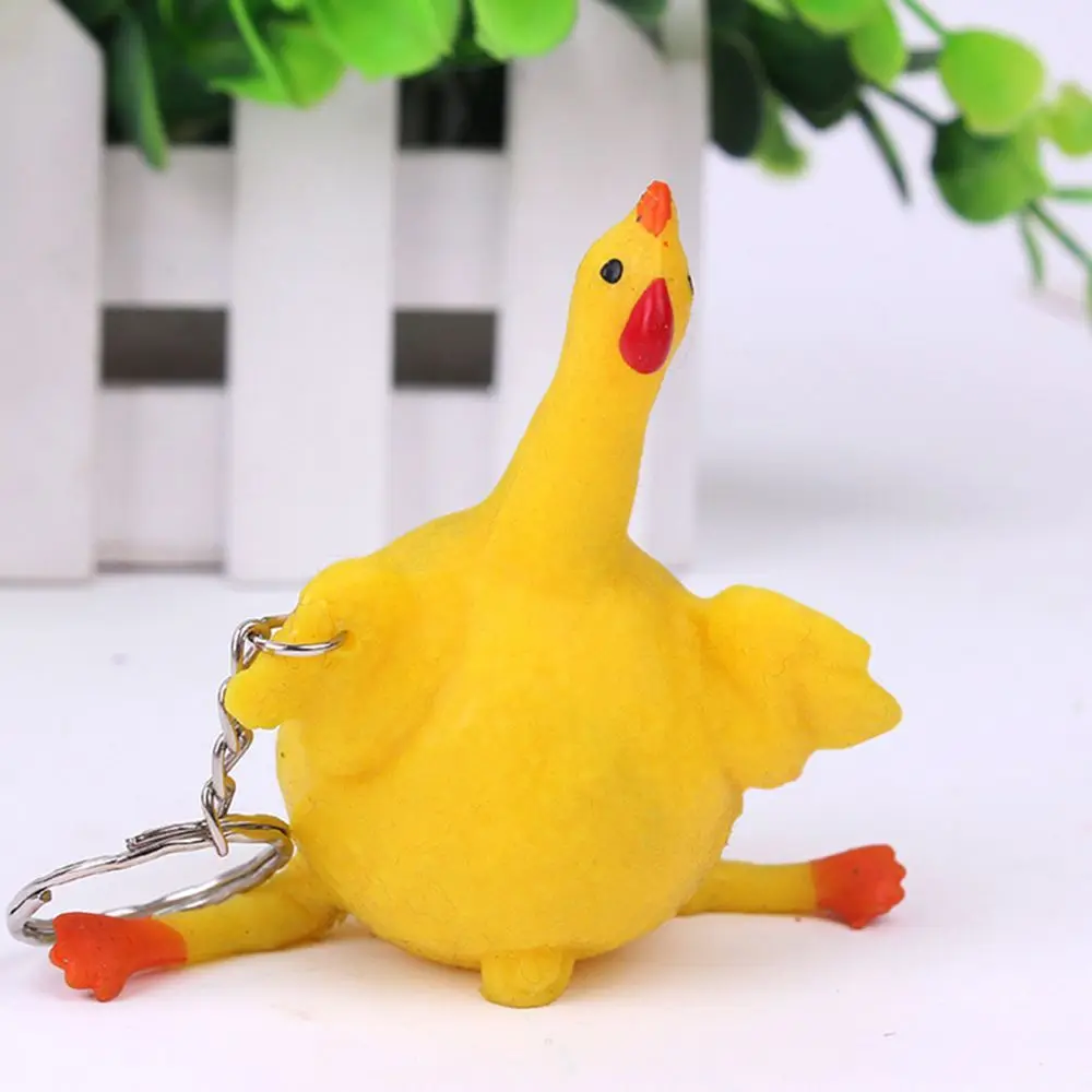 Crowded Yellow Squeeze Spoof Novelty Gadgets Pranks Halloween Gift Keychain Chickens Lay Eggs Funny Vent Toys