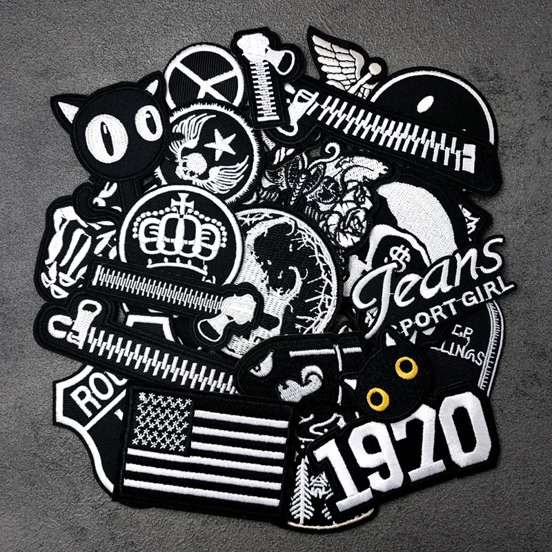 

25Pcs/Lot ROUTE 66 JEANS 1970 Patches Cloth Embroidered Applique Sewing Clothes Apparel Accessories CAT Zipper