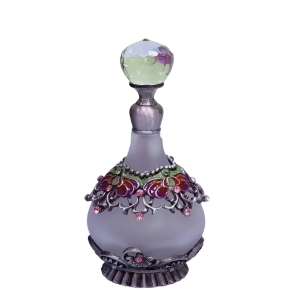 Vintage Empty Bottle 25ML Decorative Essence Oil Container Crystal Inlayed Ornaments Glass Oil Dropper Bottles