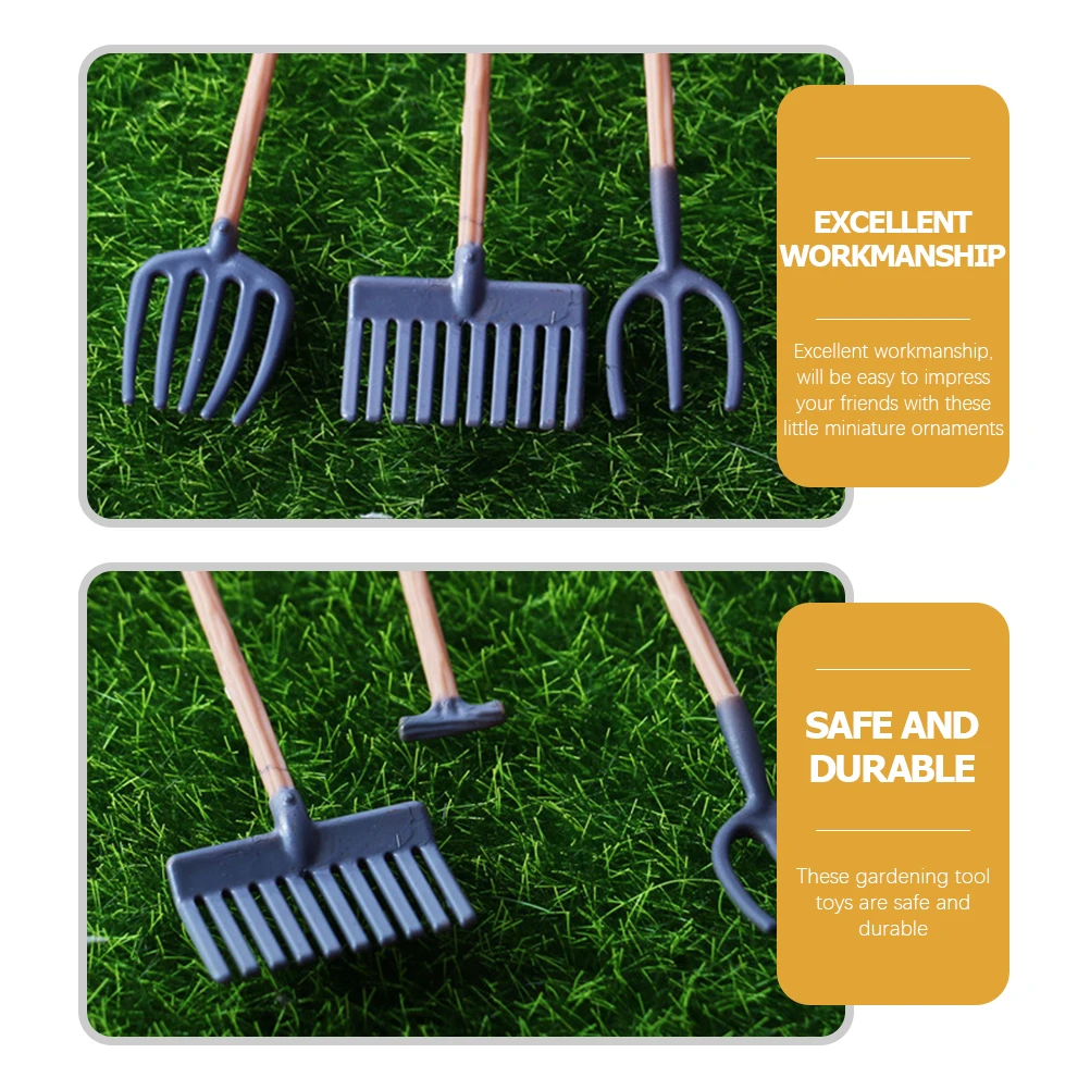 4 Pcs Mini Farm Tool Set Plastic Simulation Toys Kids Gardening Set Dollhouse Accessories Rural Style Decorations Mini Rake