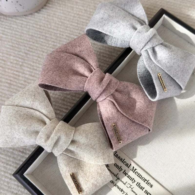 Dziewczęce słodkie kokardki spinki do włosów wiosenne klipsy moda zimowa miękkie jednokolorowe spinki do włosów damskie eleganckie Barrettes akcesoria imprezowe Retro — zdjęcie 5