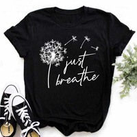 Cotton 100%  Dandelion Plant Fashion Loose Retro Base Blouse Blouse Woman Women Clothes  Tops  Oversized T Shirt