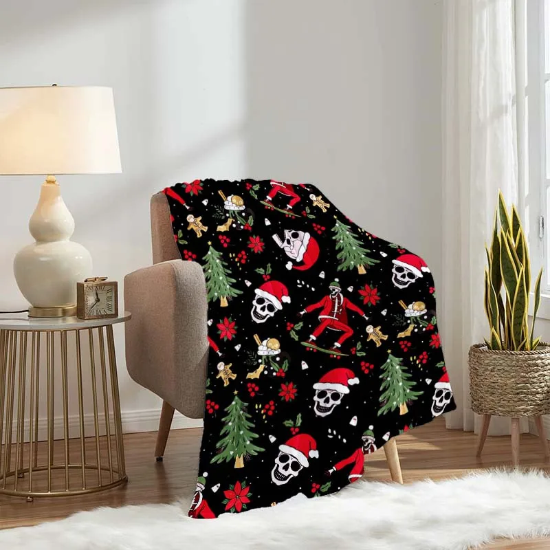 1pc Christmas Hat Skull Pattern Flannel Blanket, a Gift Blanket for Family and Friends, Suitable for Naps, Office Use, Sofa, Bed