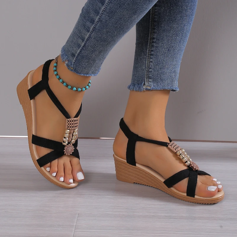

Fashionable Non-slip Breathable High Heel Sandals Zapatos Mujer Summer New Wedge Heel Increased Comfortable Casual Women's Shoes