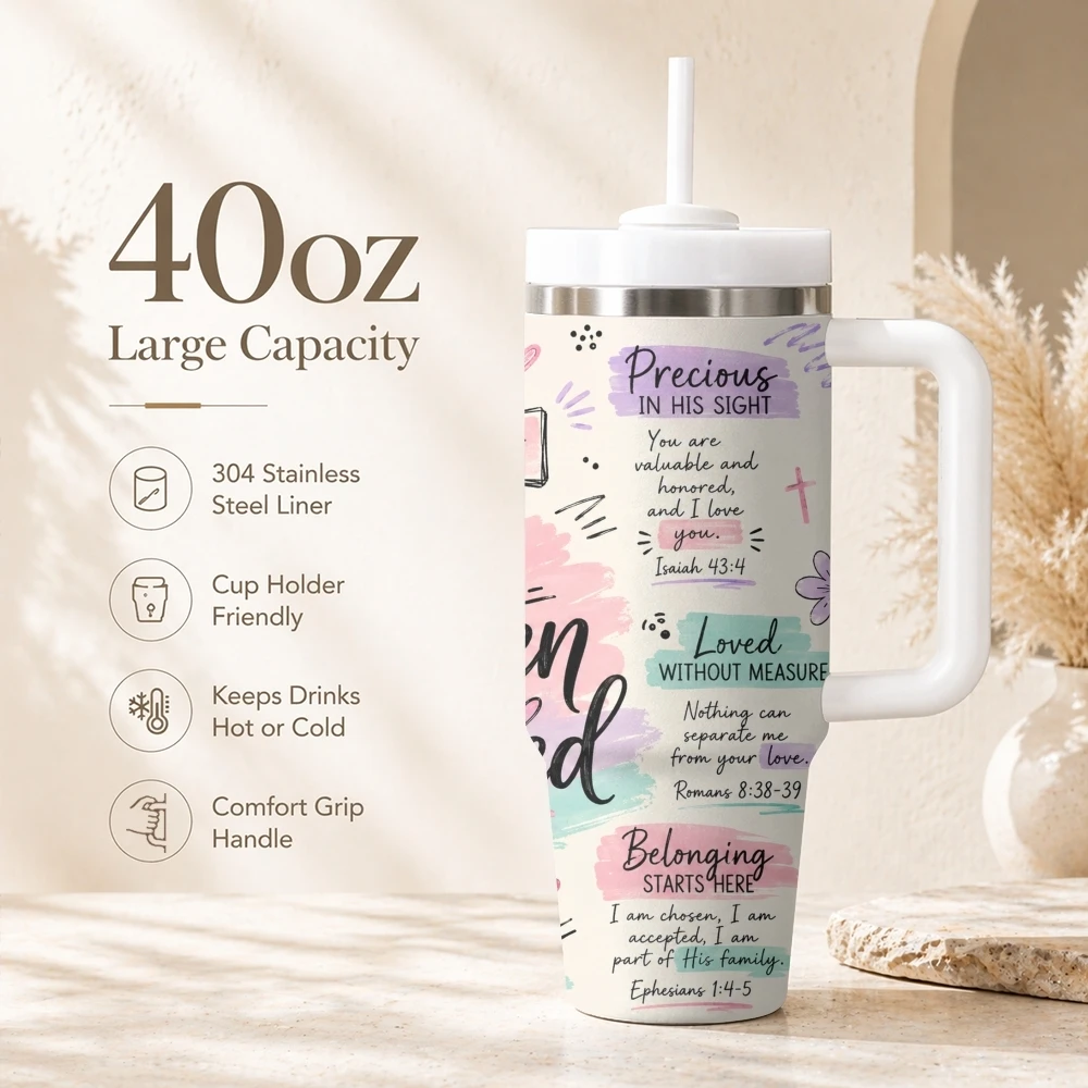 Faith Grace Collection Vacuum Flasks 40oz Portable Stainless Steel Tumbler with Handle Straw Double Wall Insulated Leakproof Mug