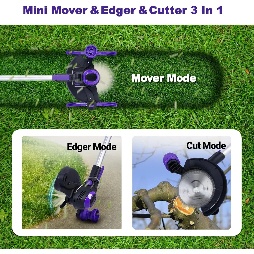 Electric Weed Wacker Cordless, Weed Eater Battery Powered, Running Time 45~60 Mins, Lawn Edger&Cutter&Mover (One 2.5Ah Battery